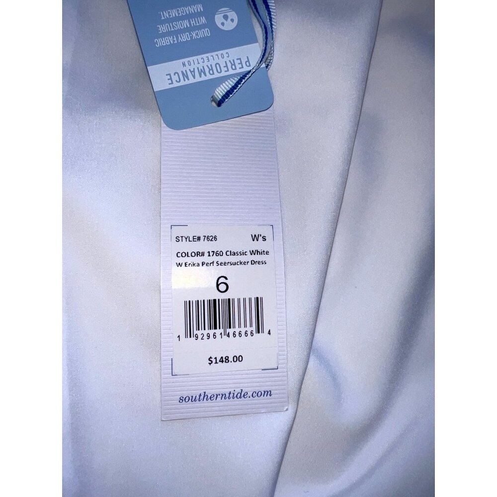 Southern Tide Dress Womens 6 White Nylon Blend Seersucker Belted Casual NWT - Picture 4 of 9
